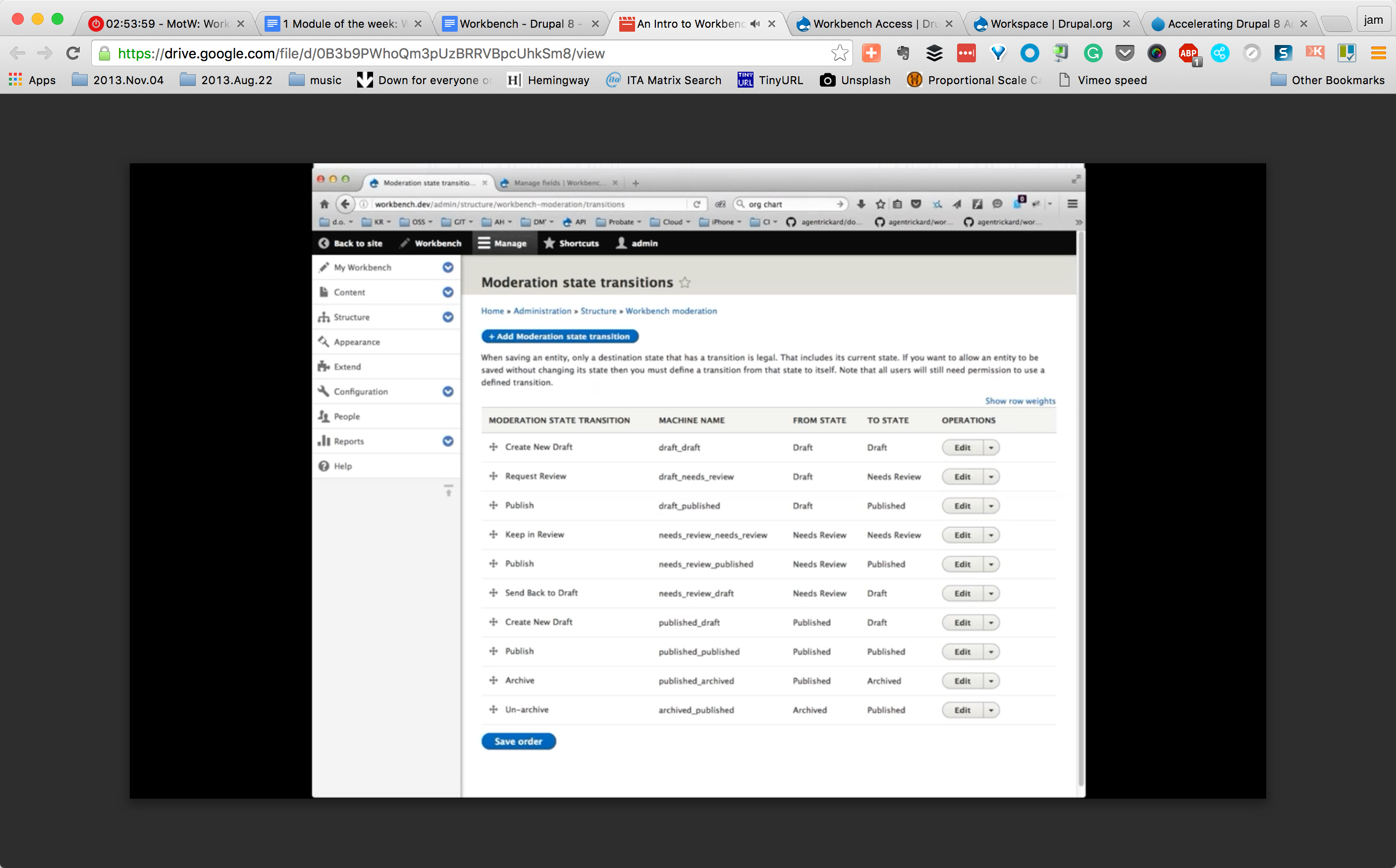 Workbench states and transitions