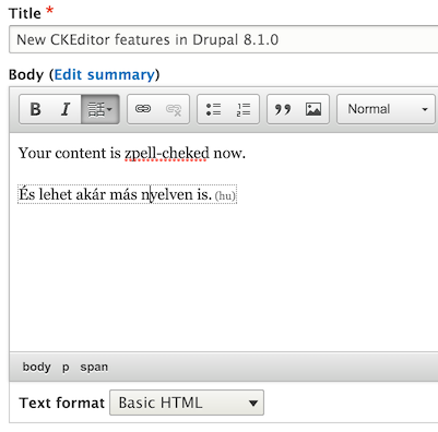 CKEditor in Drupal 8.1 with language and spelling buttons