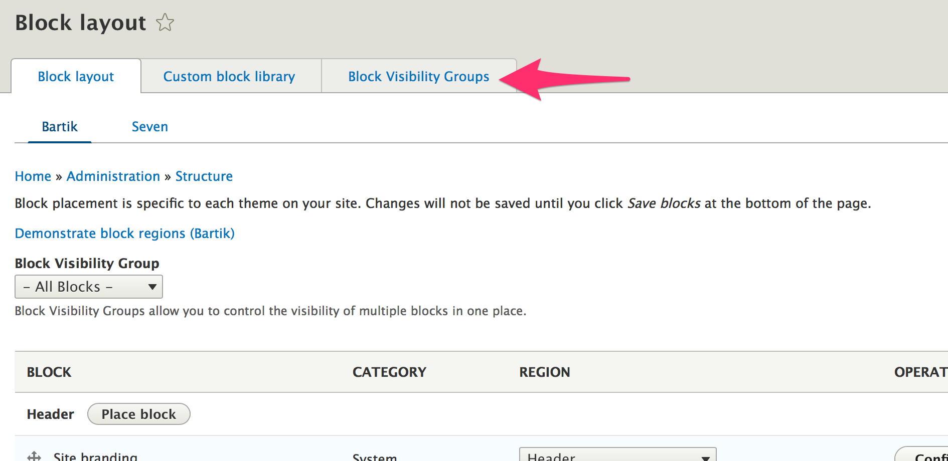 Click 'Block Visibility Groups'