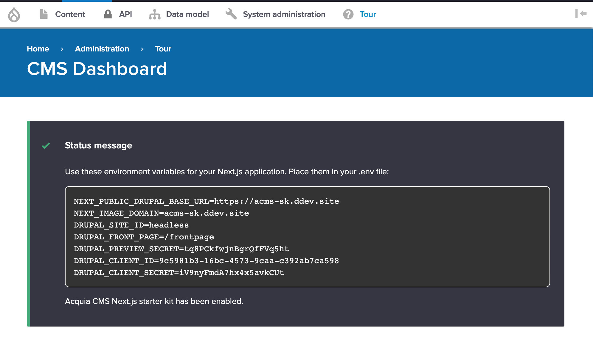 Generated credentials for your Next.js application.