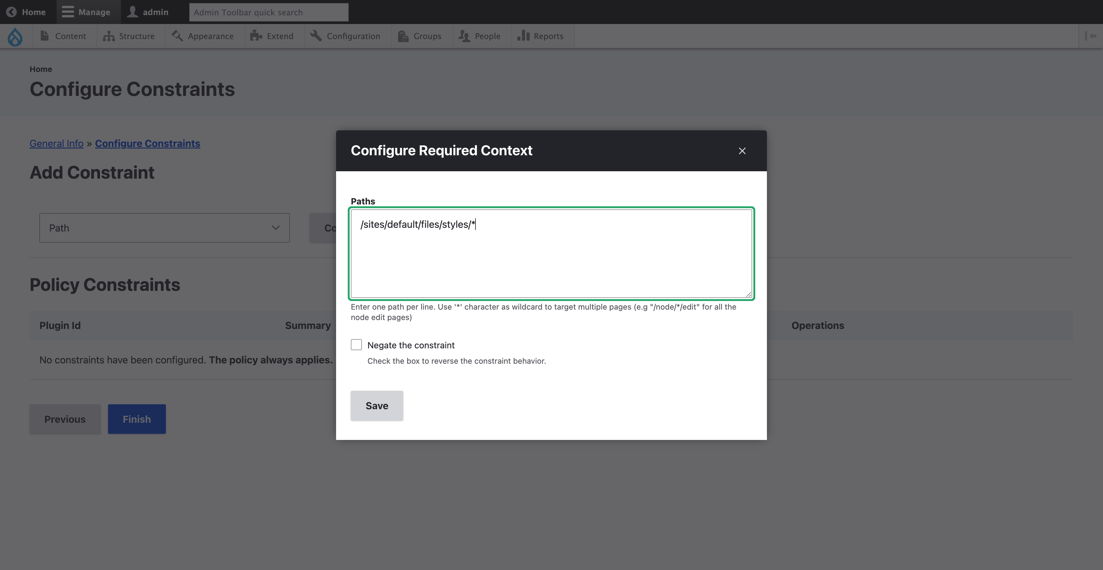 Memory limit policy - create policy step 3