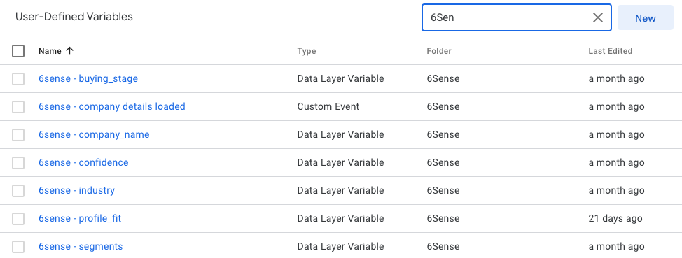 GTM Variables for 6Sense