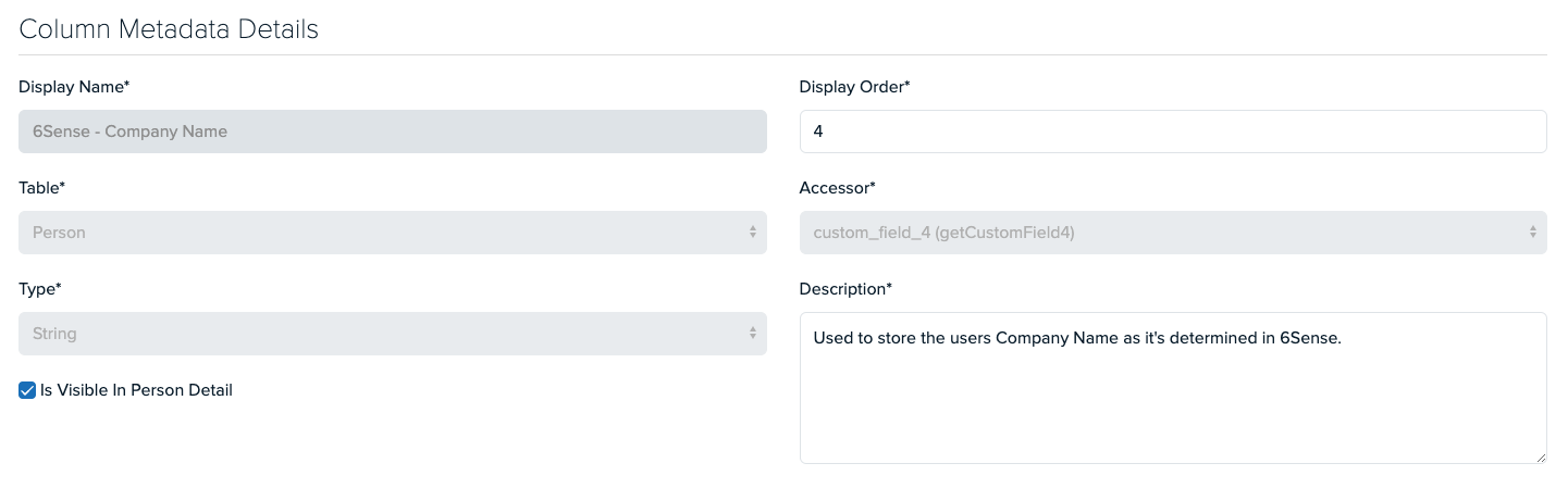 Adding 6Sense Column Meta Data