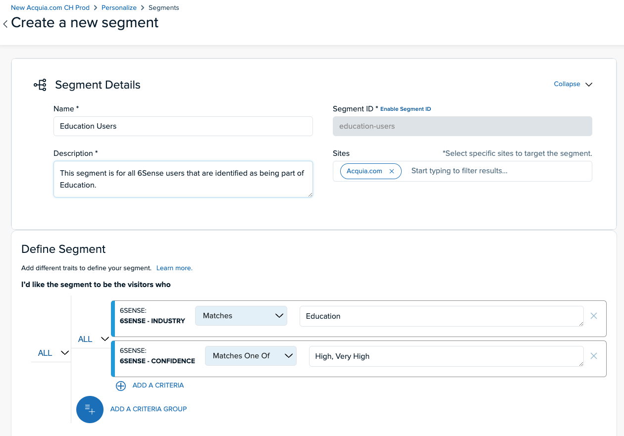 Acquia Personalization Segments