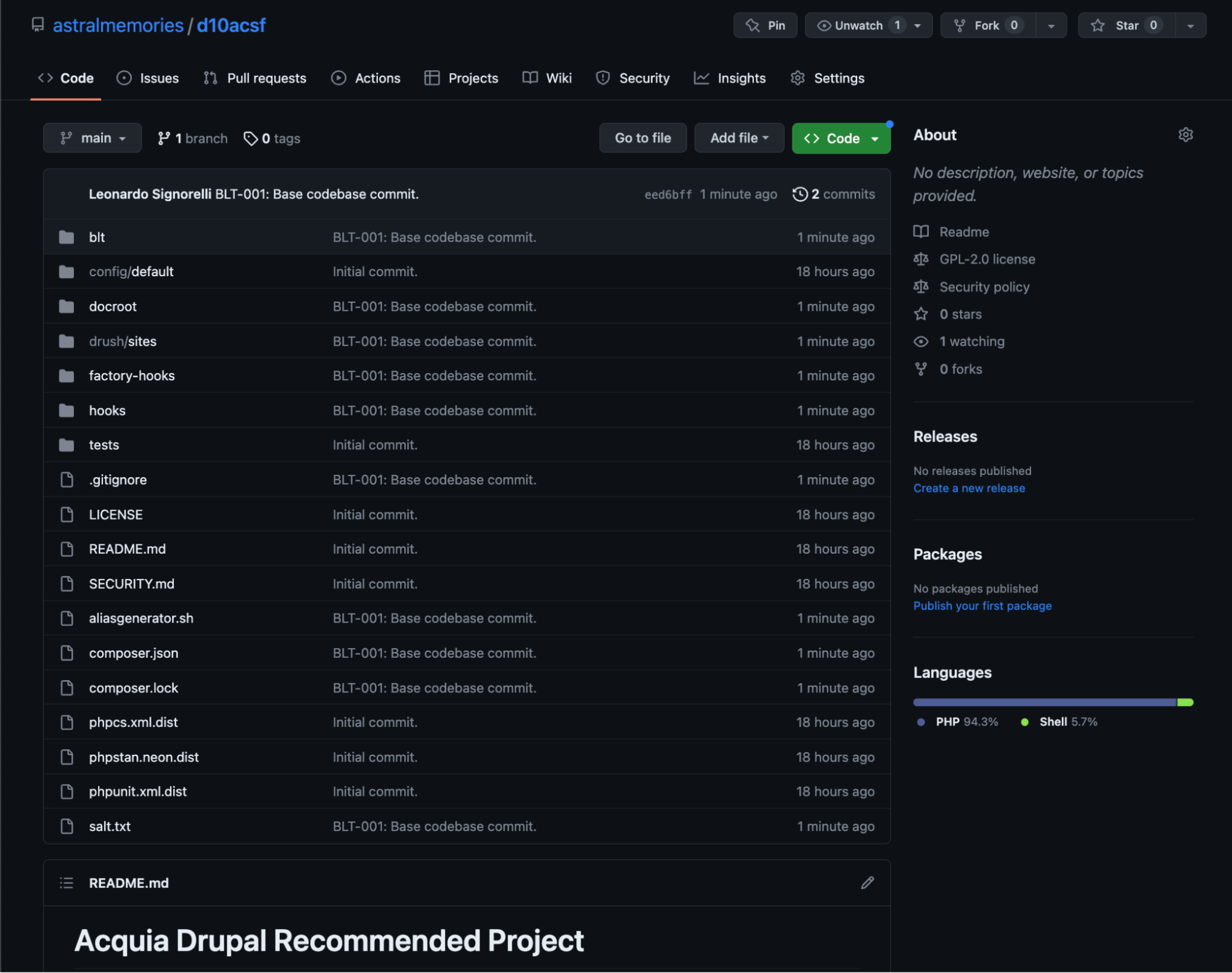 Screenshot showing a GitHub repository after a git push.