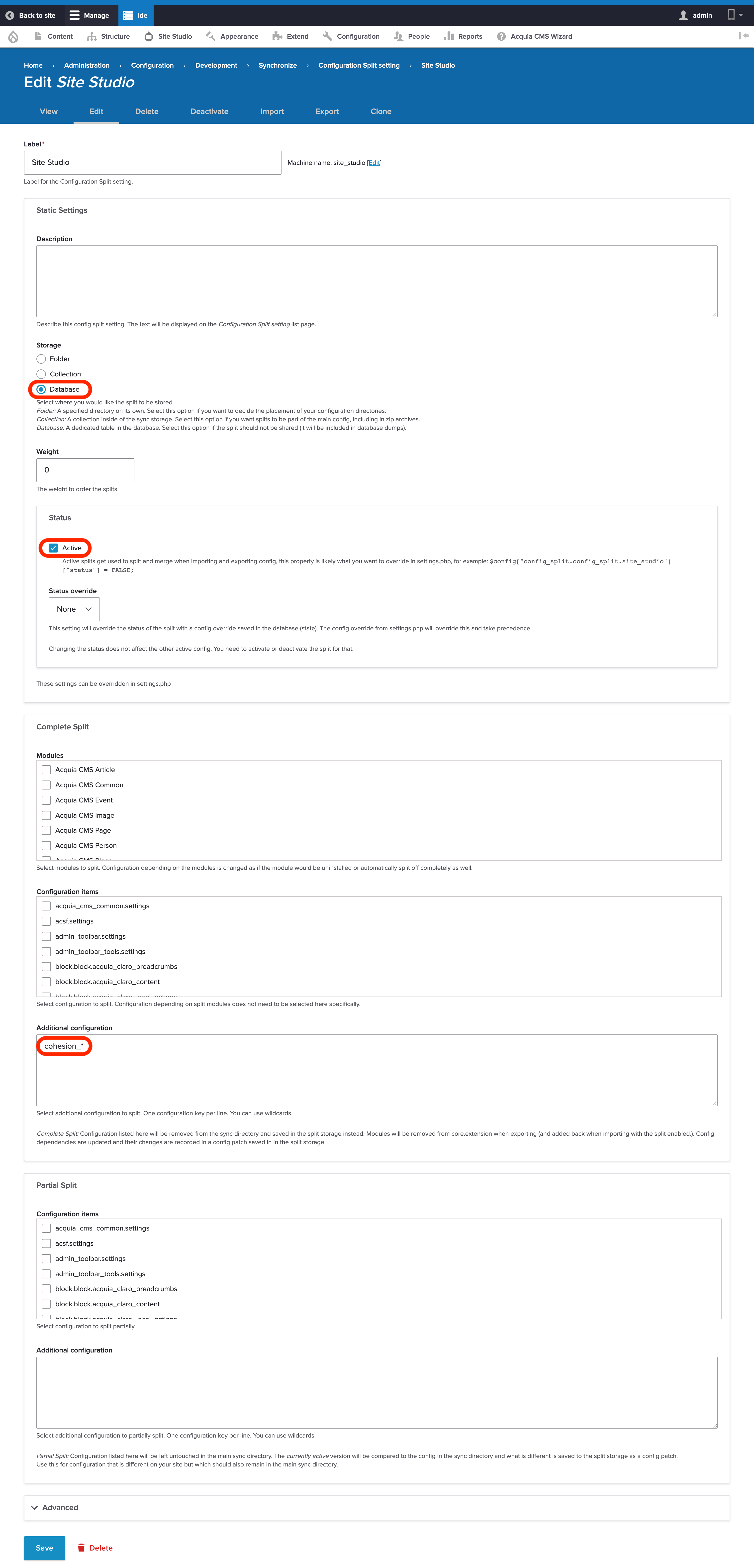 Site Studio Configuration Split