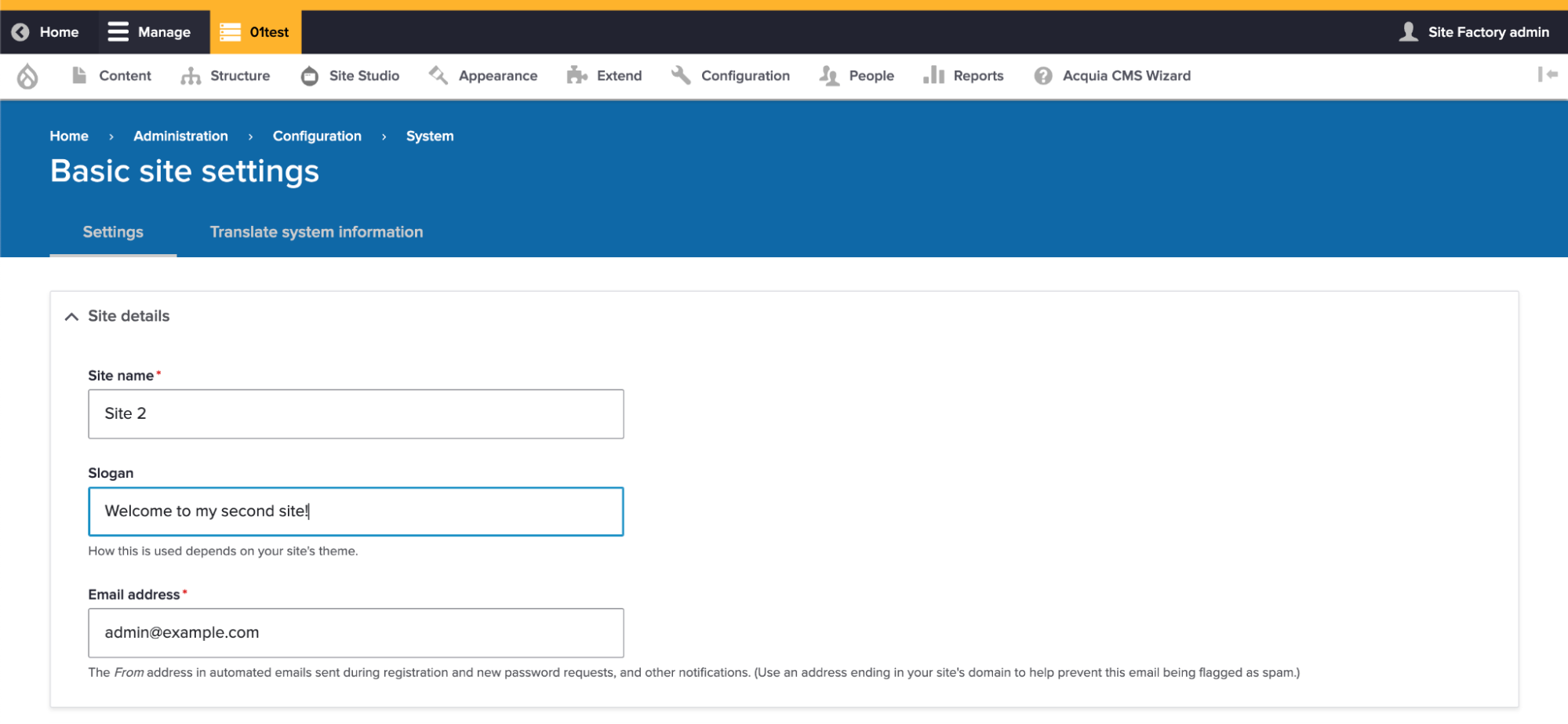 Go to the Basic site settings admin page