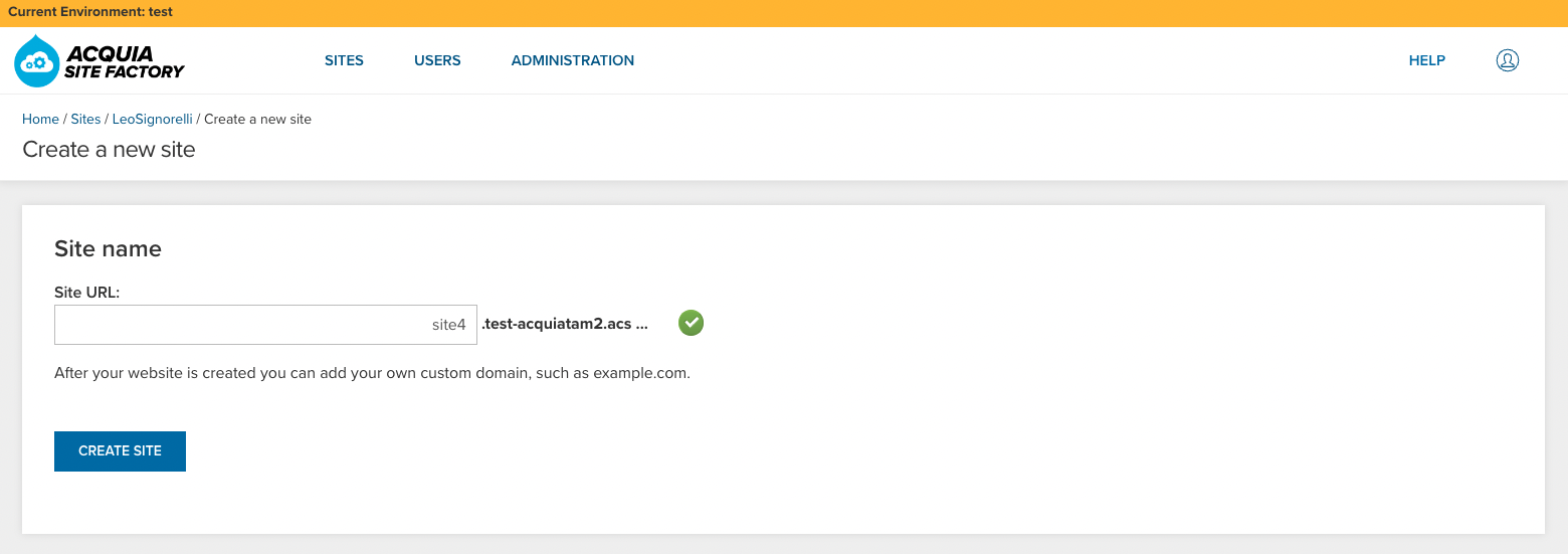 Name your new site site4 and click the Create Site button