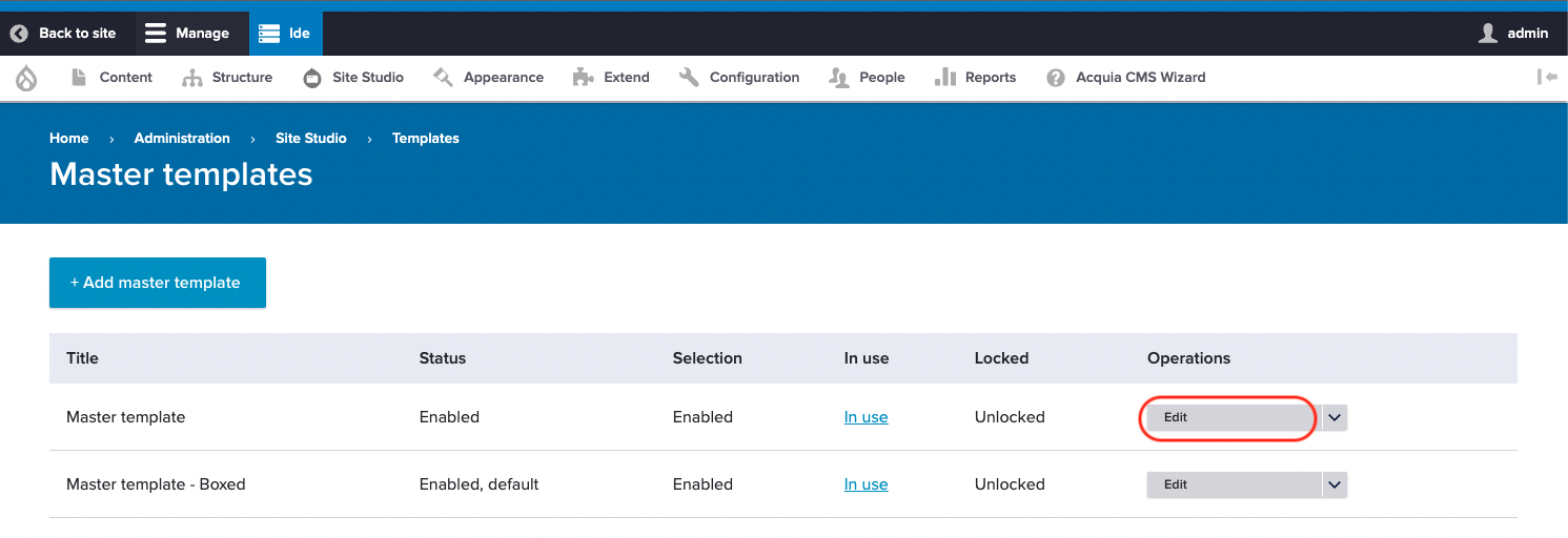 Click the Edit button next to the Master template