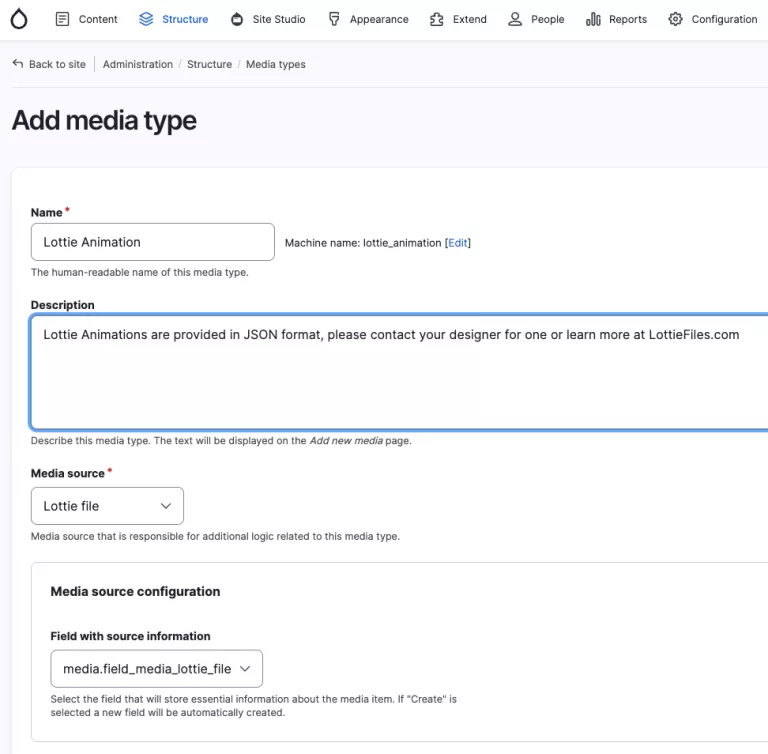 Adding Lottie File Media Type